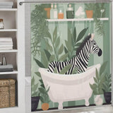 A Funny Zebra Shower Curtain-Cottoncat featuring a zebra in a tub.