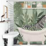 A bathroom with a Funny Zebra Shower Curtain-Cottoncat in a waterproof bathtub from Cotton Cat.