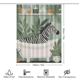 A Funny Zebra Shower Curtain-Cottoncat featuring a zebra in a bathtub.
