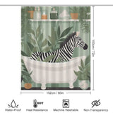 A Funny Zebra Shower Curtain-Cottoncat featuring a zebra in a bathtub.