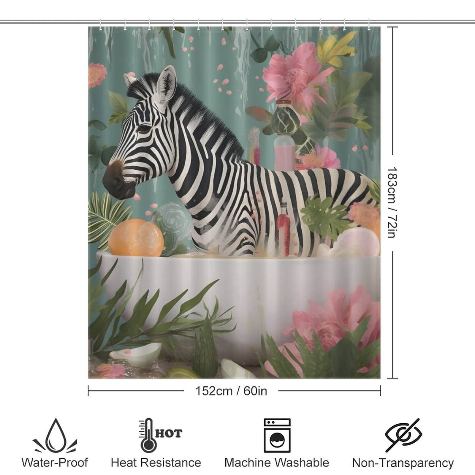 A Zebra In Bathtub Shower Curtain by Cotton Cat, with zebra and safari themes.