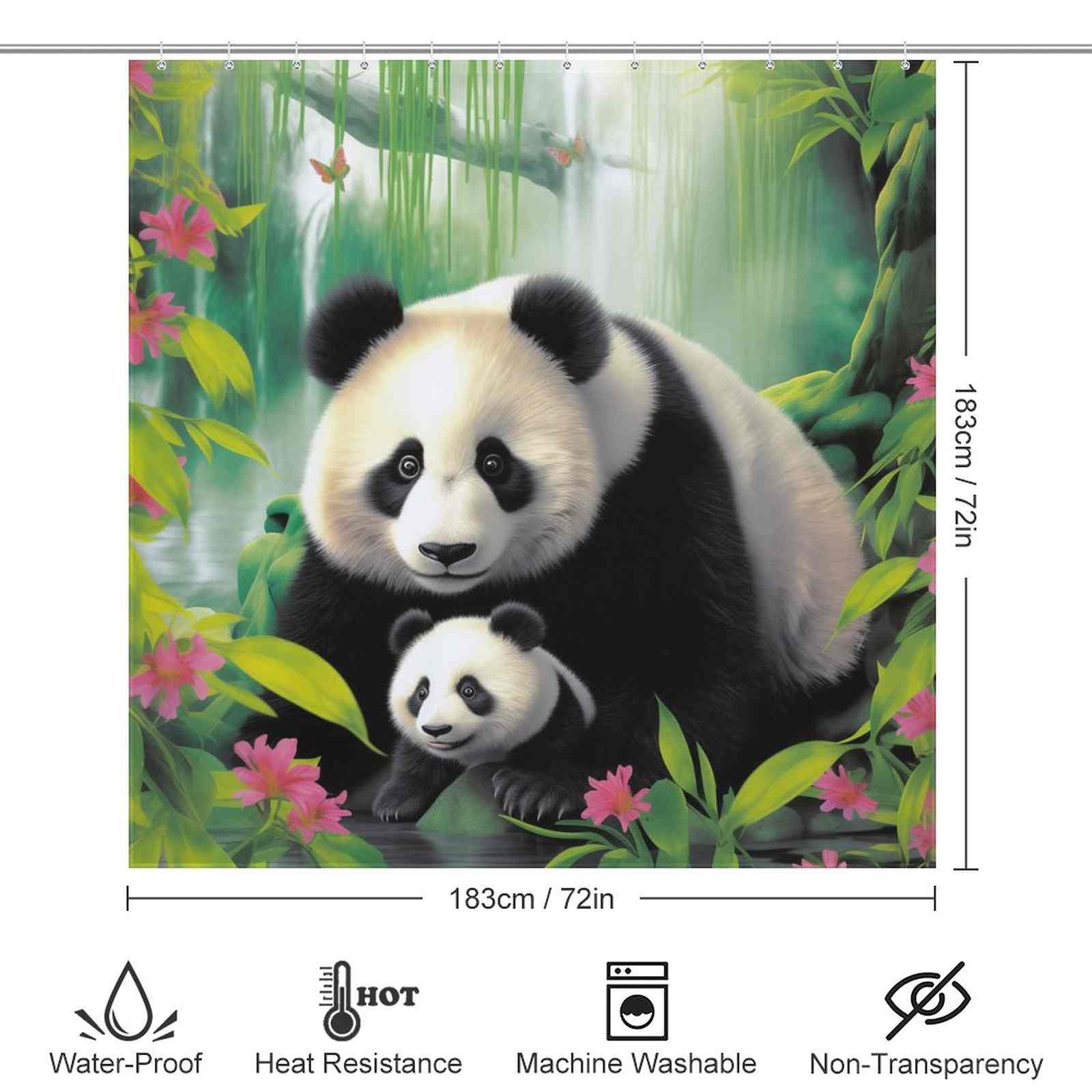 This 3D Cute Panda Shower Curtain-Cottoncat from Cotton Cat features adorable pandas and is perfect for adding a touch of nature-inspired charm to your bathroom decor.