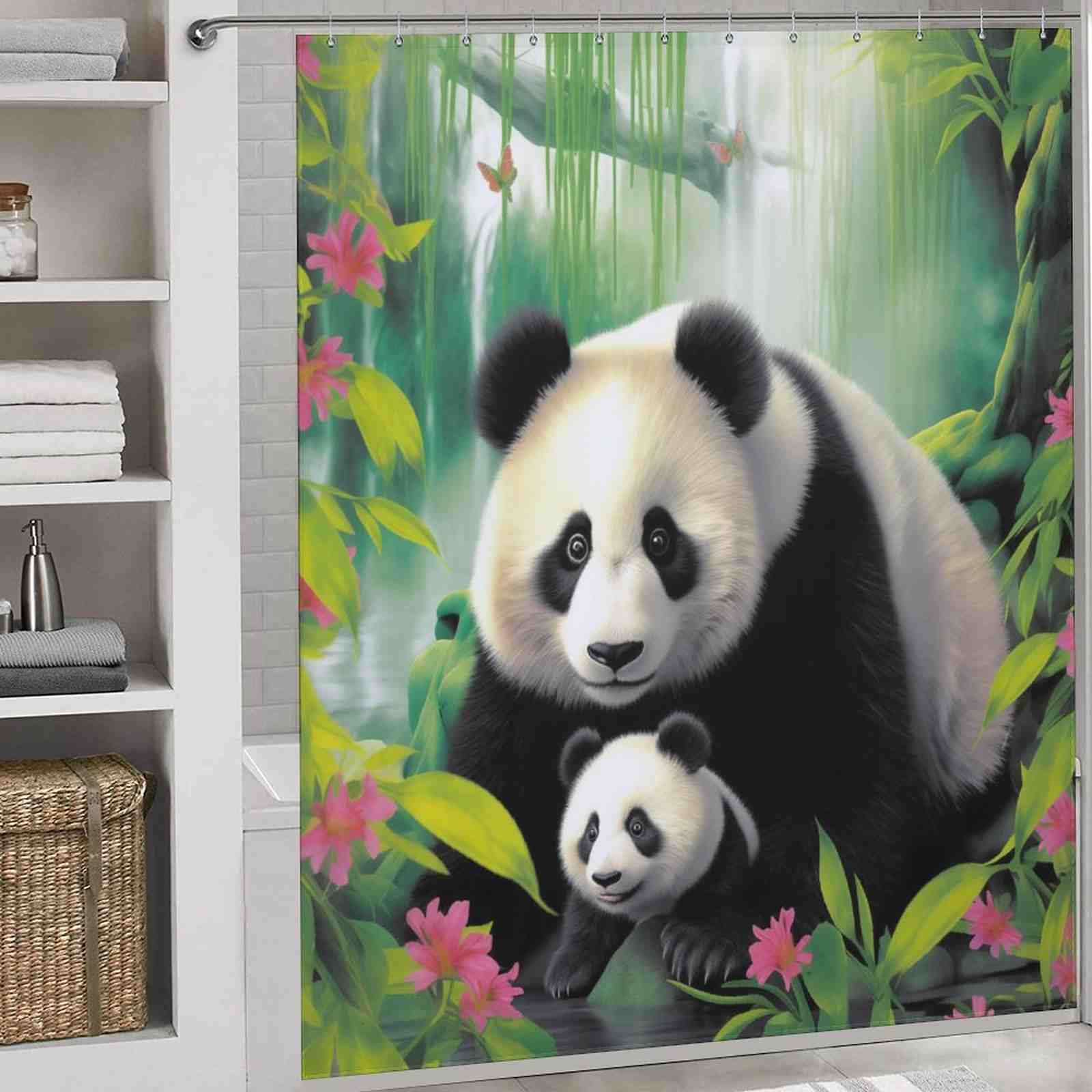 Enhance your bathroom decor with this adorable and visually appealing 3D Cute Panda Shower Curtain-Cottoncat, perfect for a panda lover or even a baby shower.