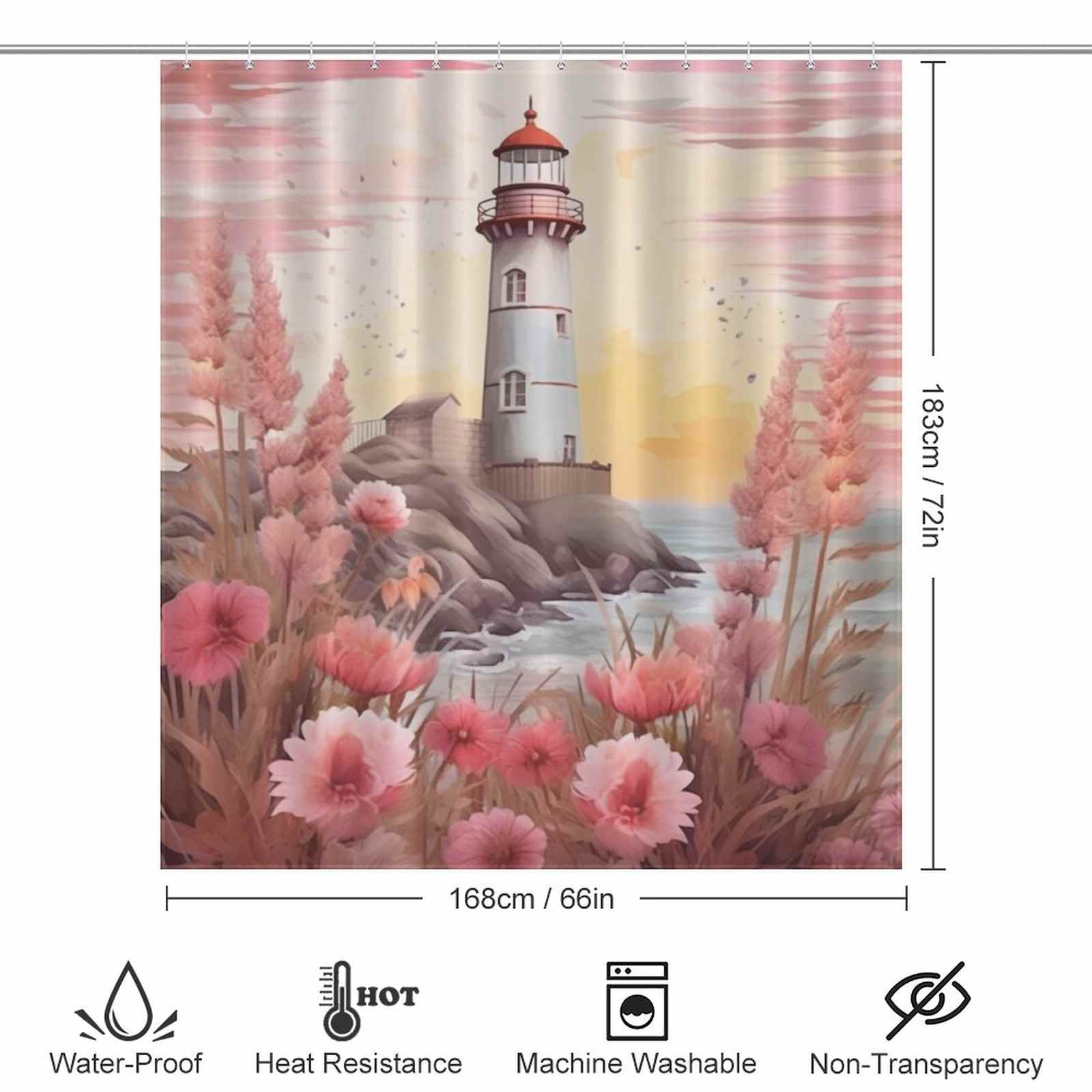 Boho coastal lighthouse shower curtain 66*72in