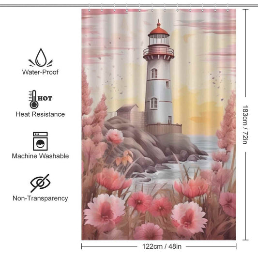 Boho coastal lighthouse shower curtain 48*72in