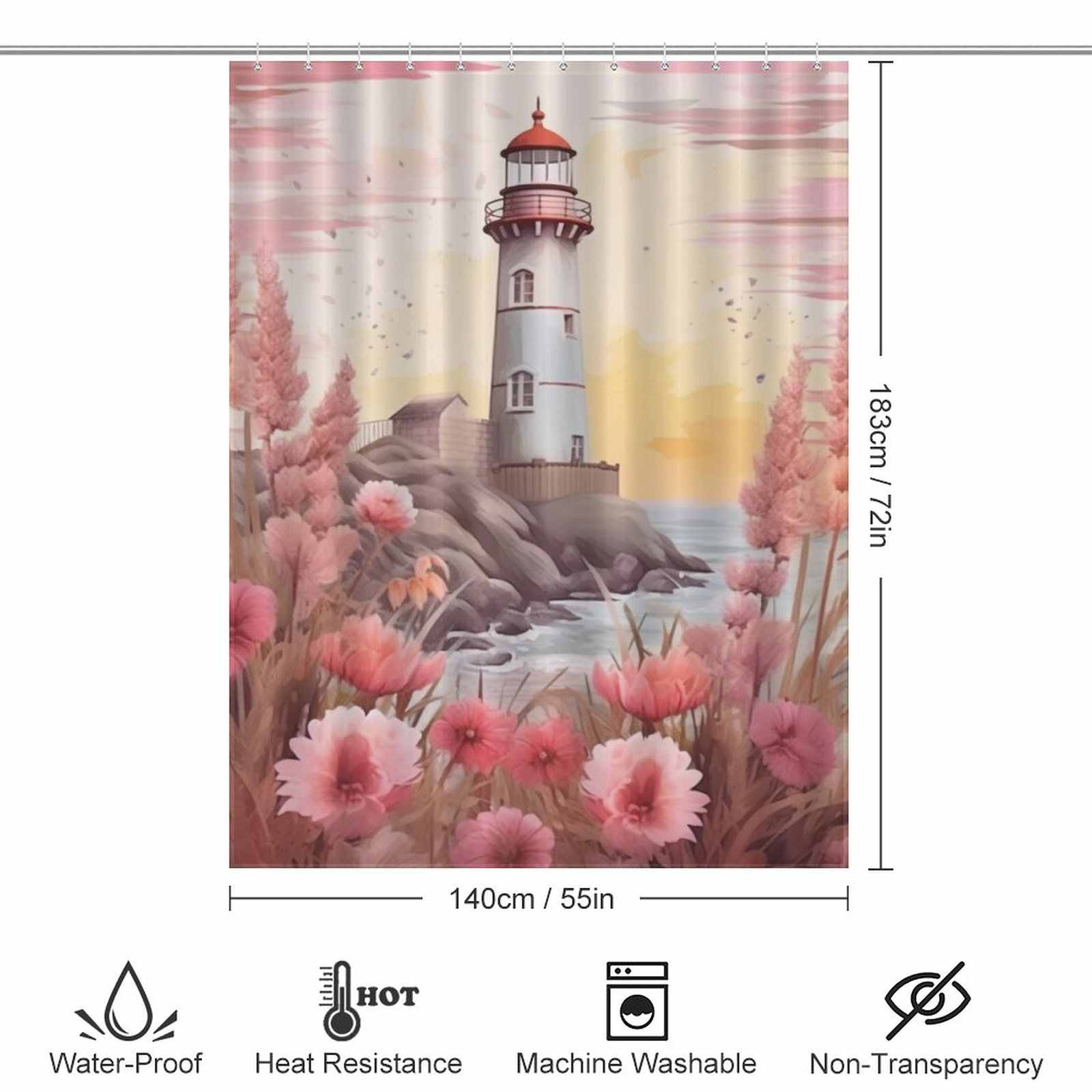 Boho coastal lighthouse shower curtain 55*72in
