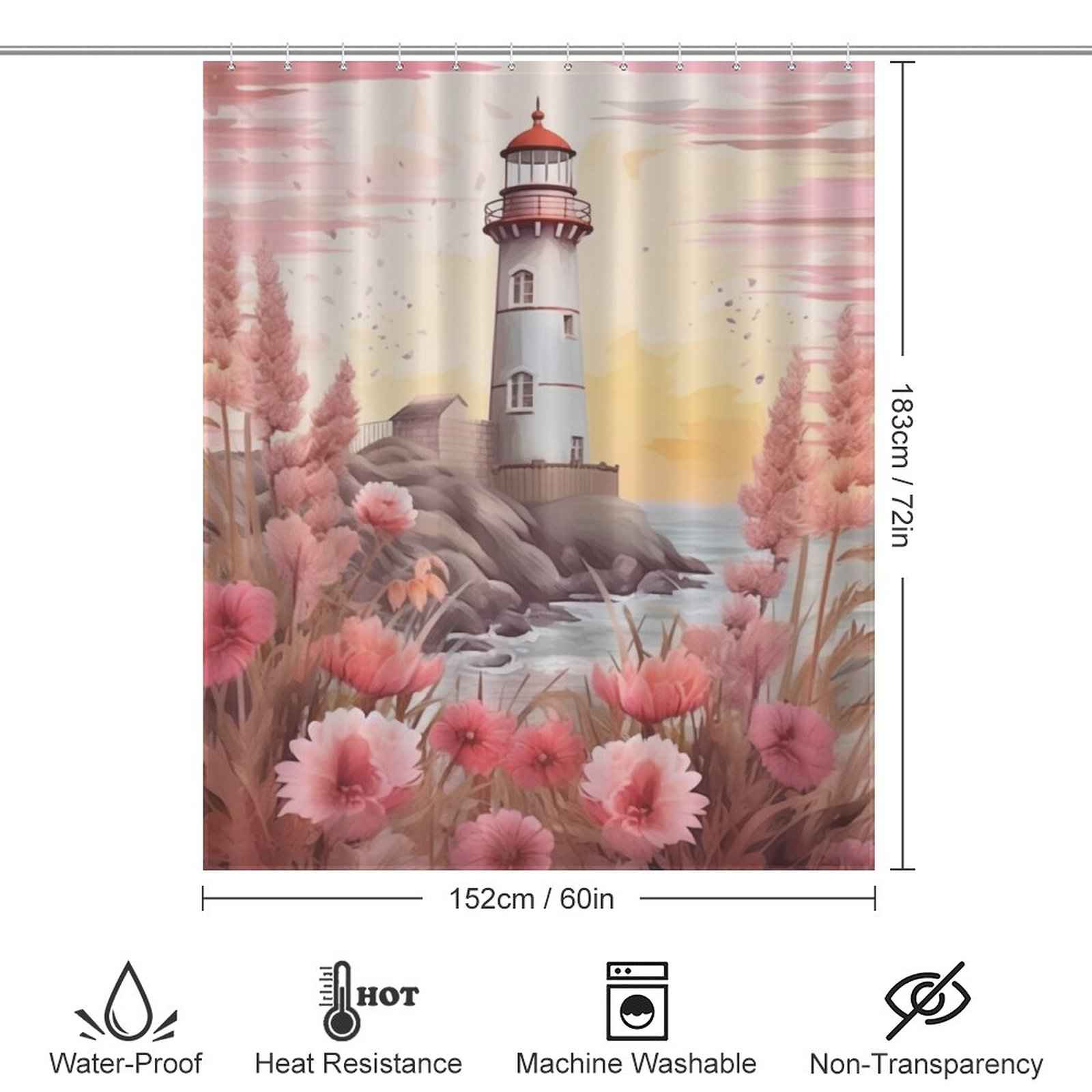 Boho coastal lighthouse shower curtain 60*72in