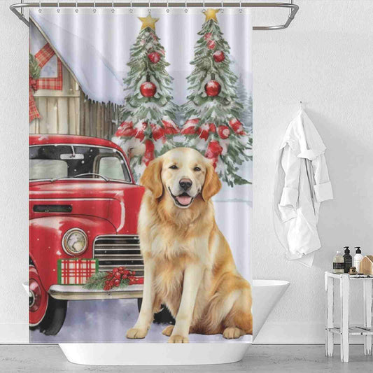 Christmas truck dog shower curtain