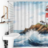 Coastal Red Top Lighthouse Shower Curtain