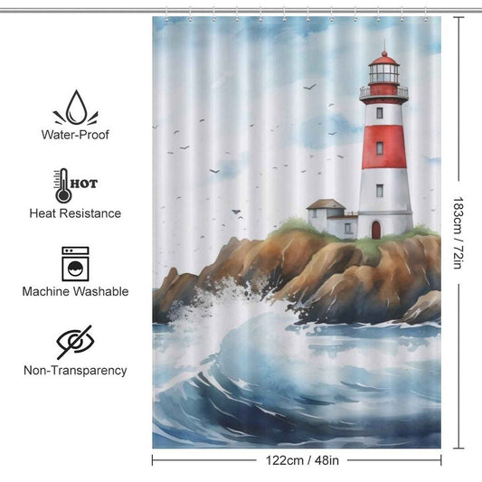 Coastal red top lighthouse shower curtain 48*72in