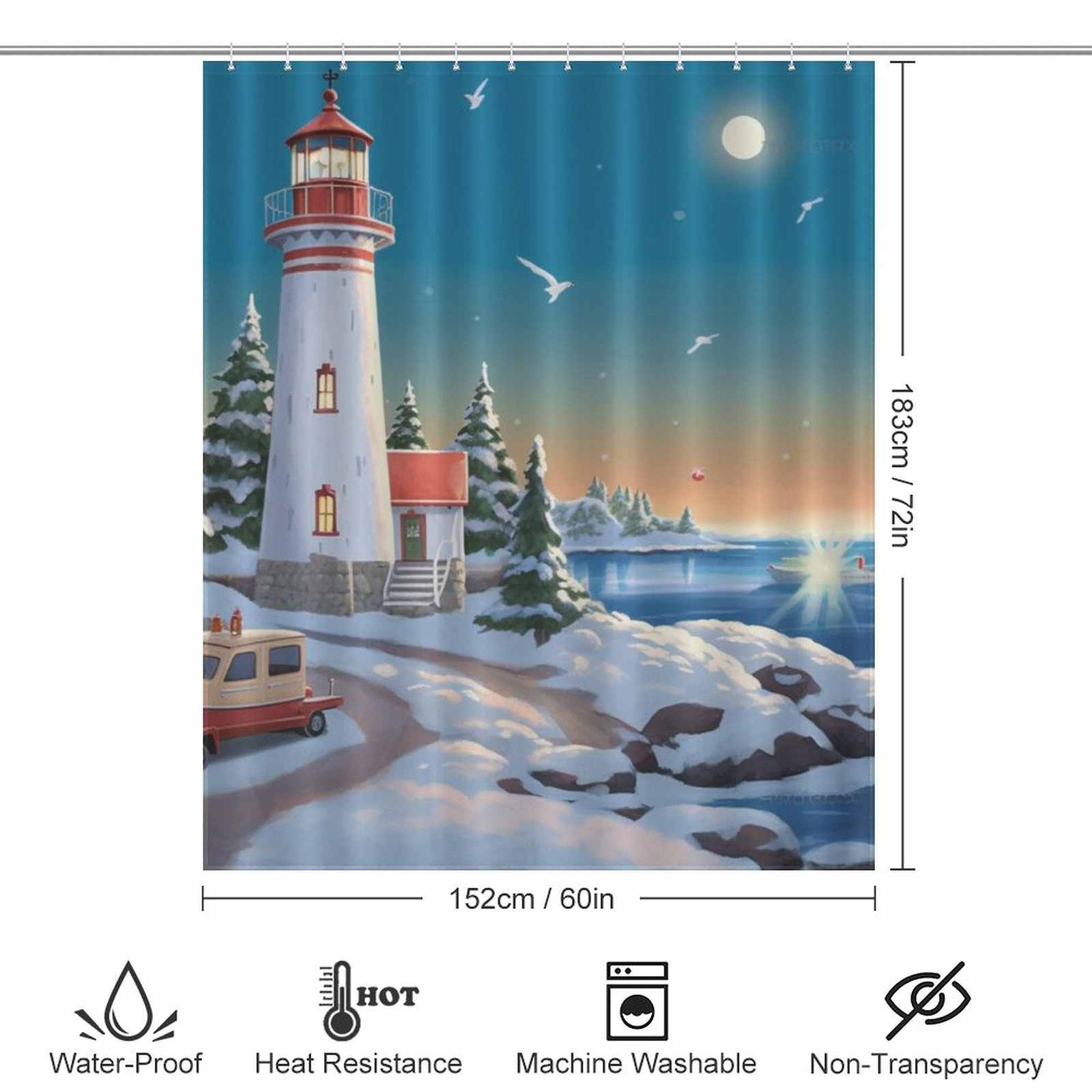 Coastal sunset lighthouse shower curtain 60*72in