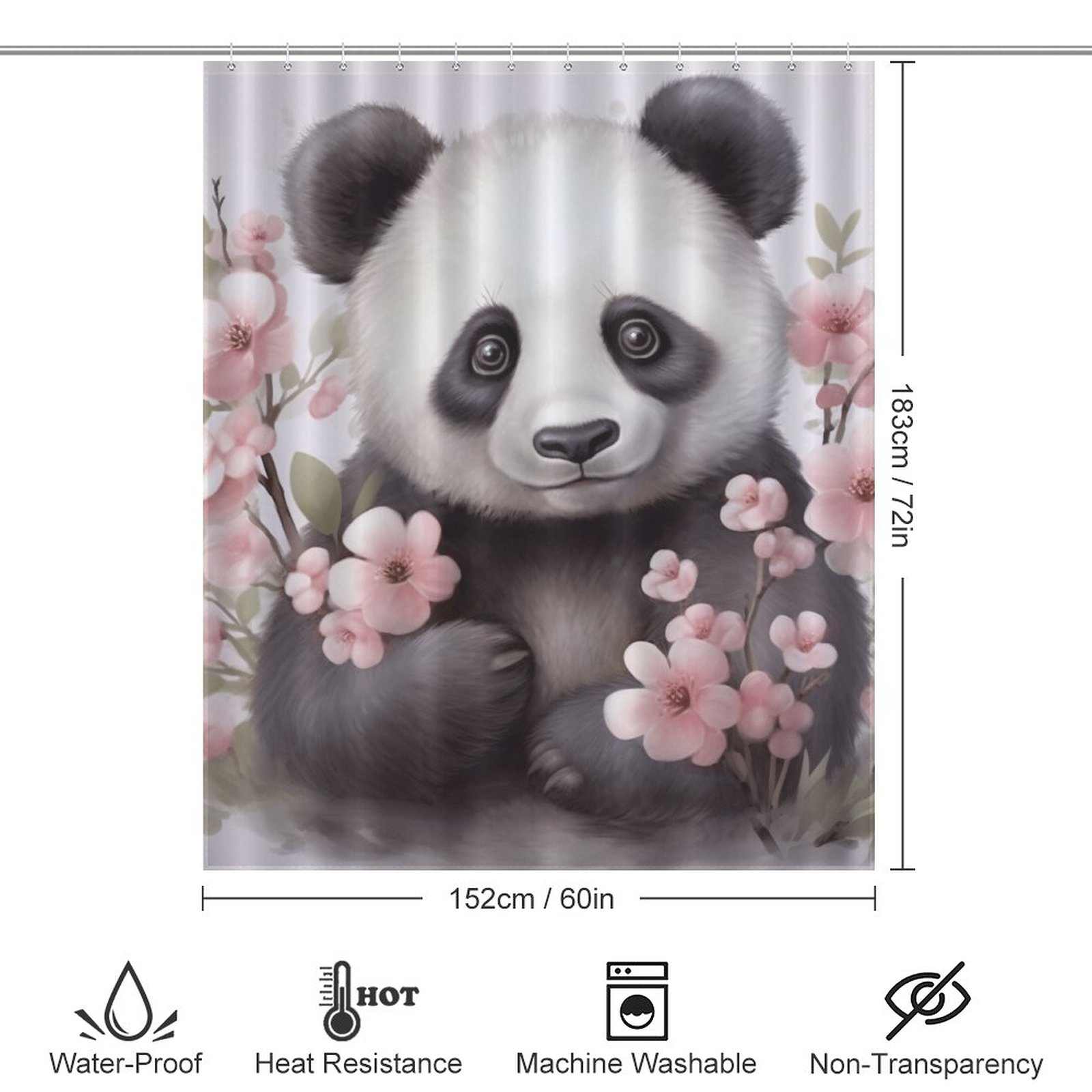 A Cute Baby Panda Shower Curtain by Cotton Cat with baby pandas and pink flowers.