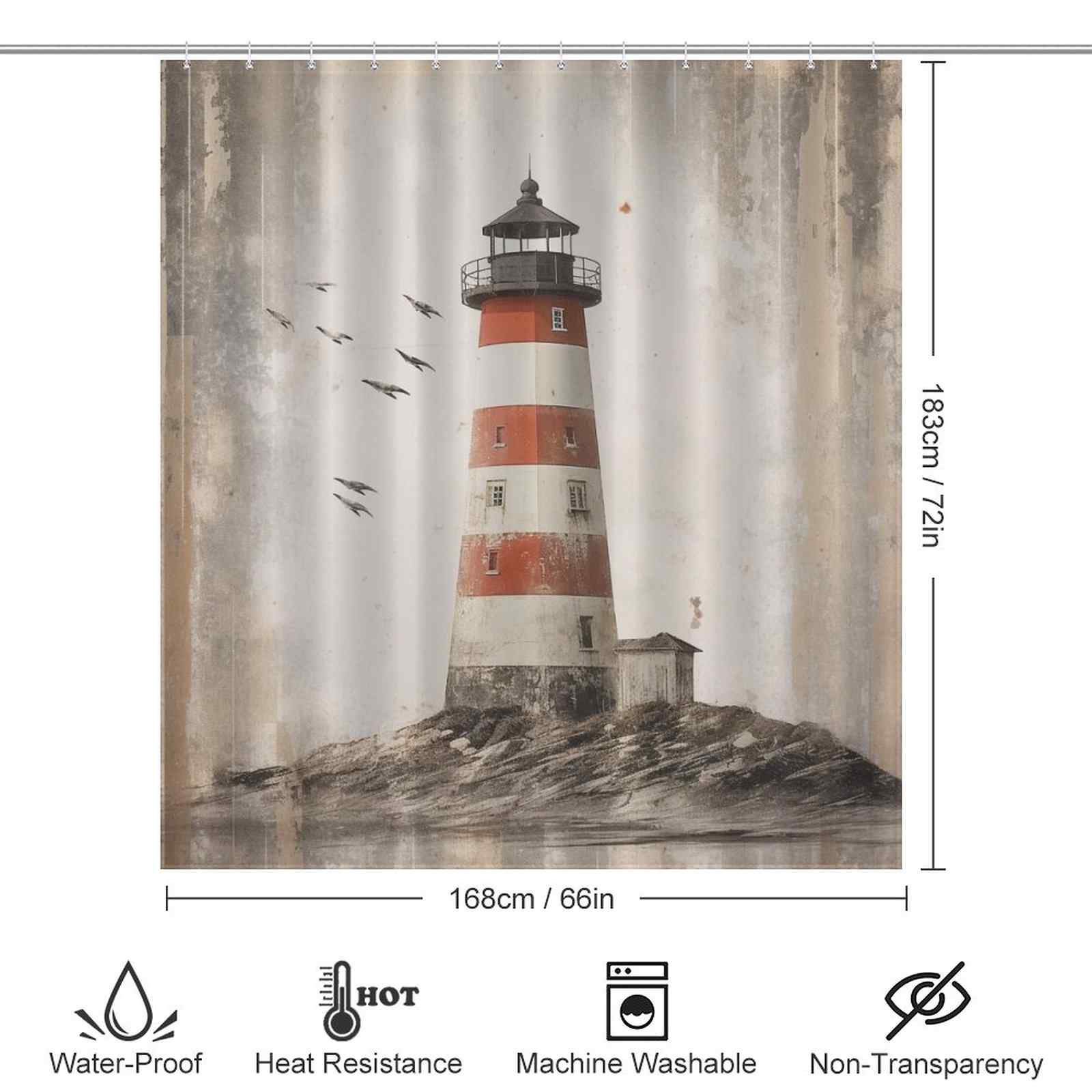 Rustic lighthouse shower curtain 66*72in