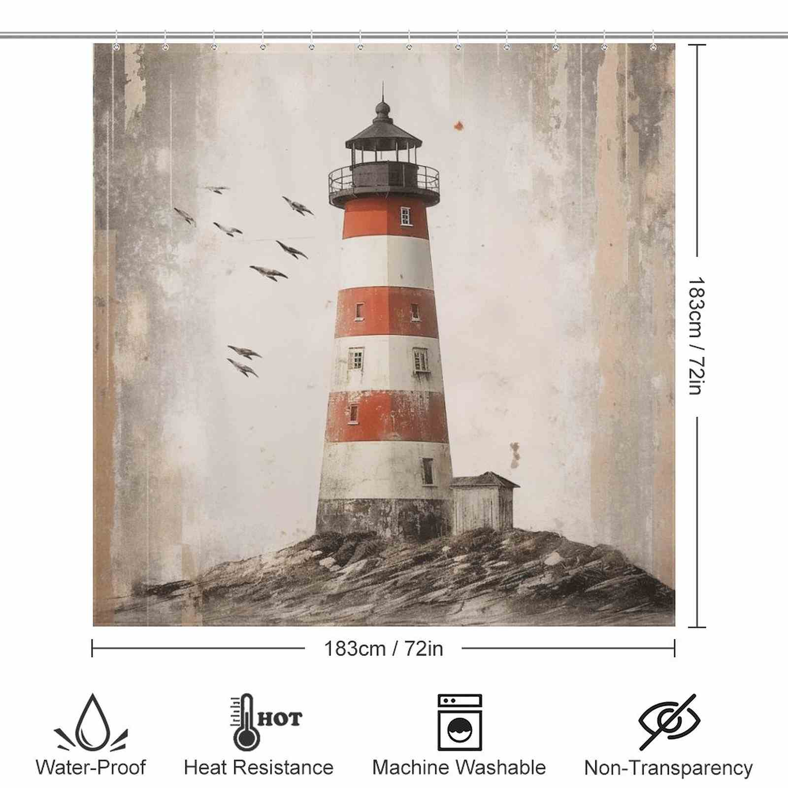 Rustic lighthouse shower curtain 72*72in