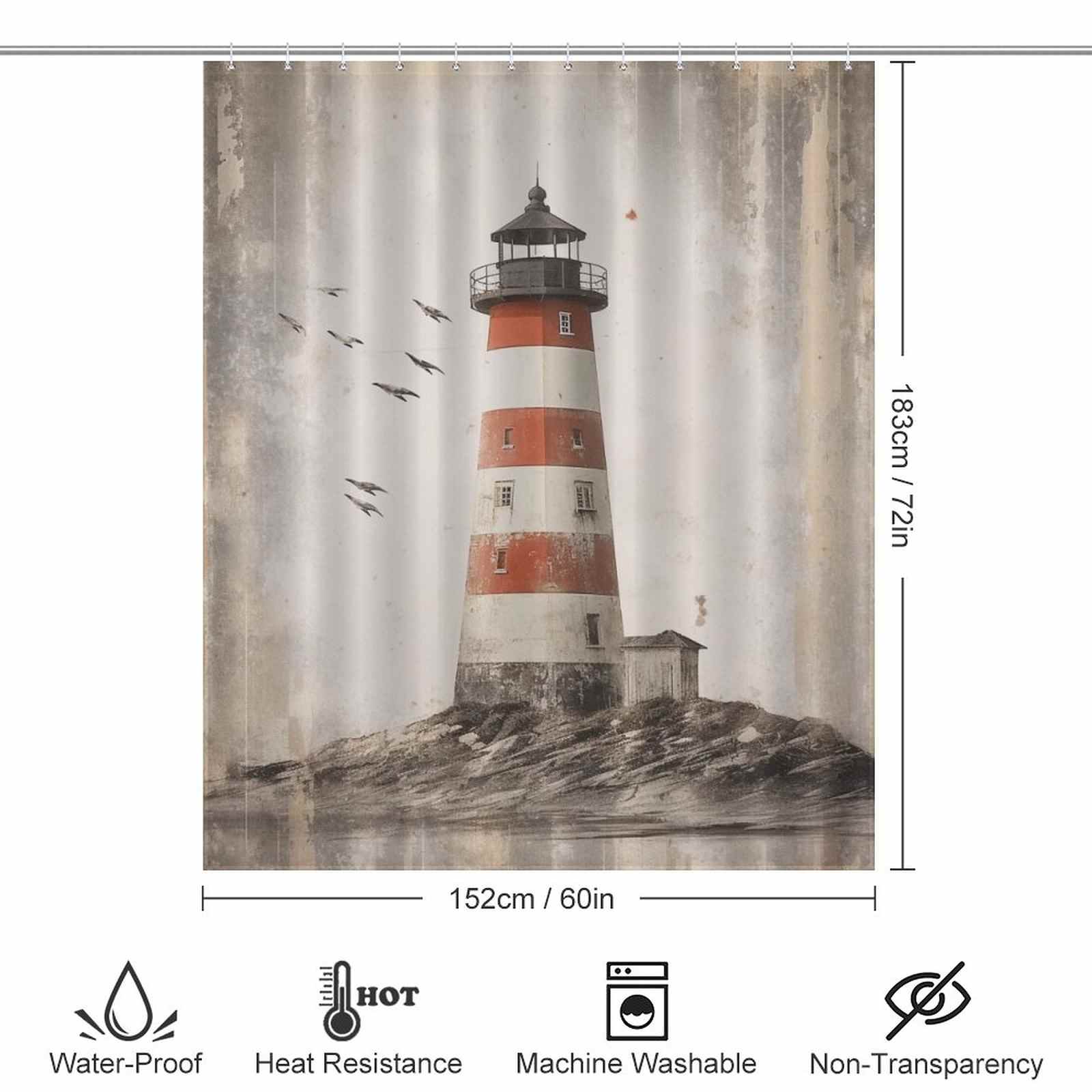 Rustic lighthouse shower curtain 60*72in
