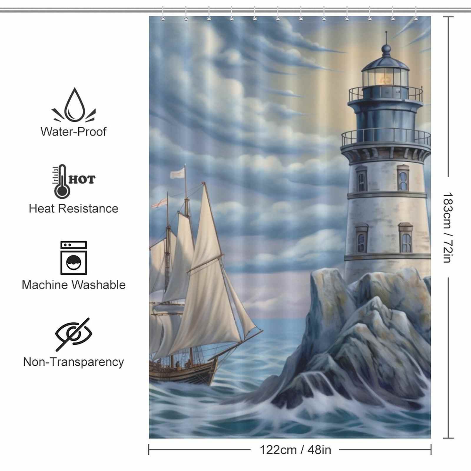 Sunrise coastal lighthouse shower curtain 48*72in