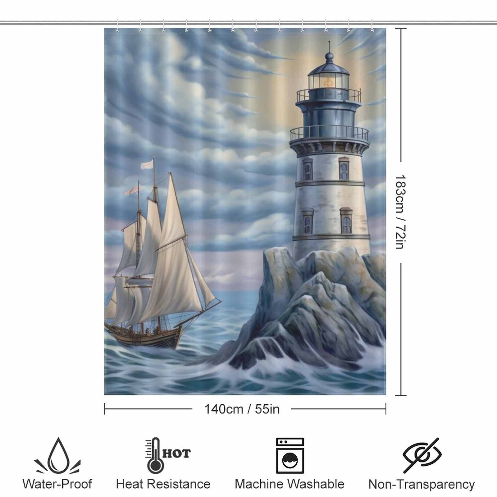 Sunrise coastal lighthouse shower curtain 55*72in