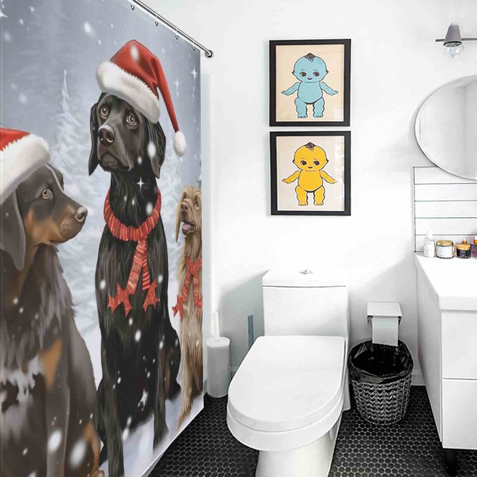Winter dog christmas shower curtain