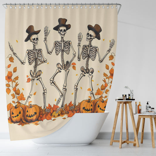 Skull Pumpkin Halloween Shower Curtain-Cottoncat by Cotton Cat