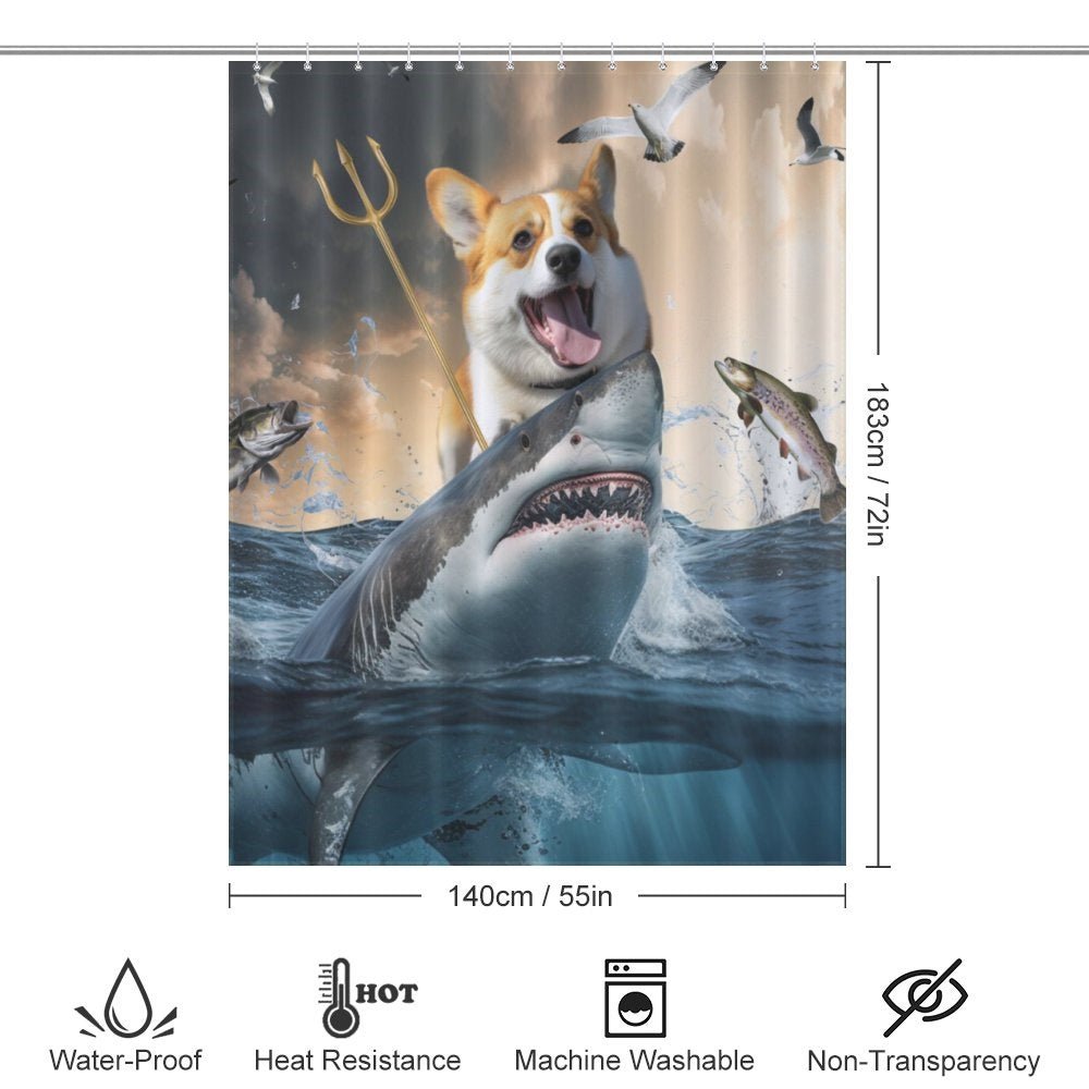 Corgi Shark Shower Curtain-Cottoncat - Cottoncat