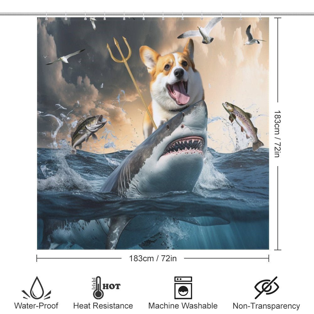 Corgi Shark Shower Curtain-Cottoncat - Cottoncat