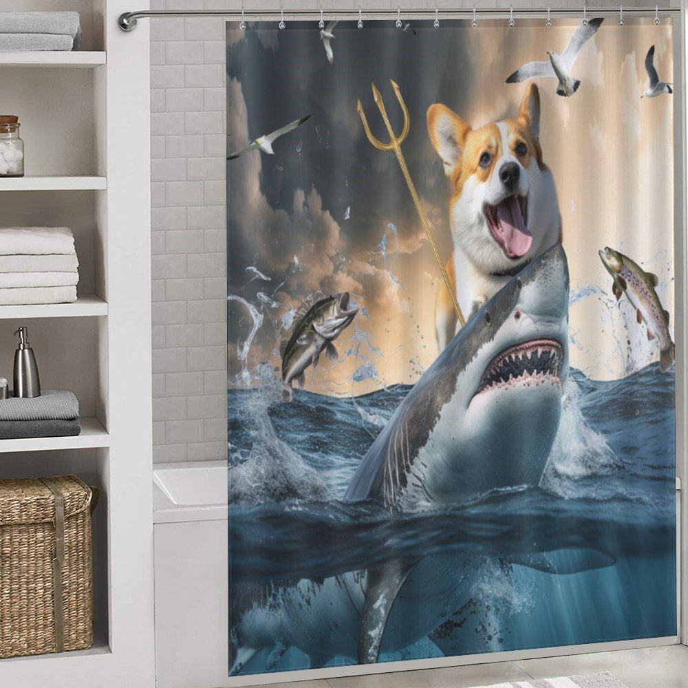 Corgi Shark Shower Curtain-Cottoncat - Cottoncat