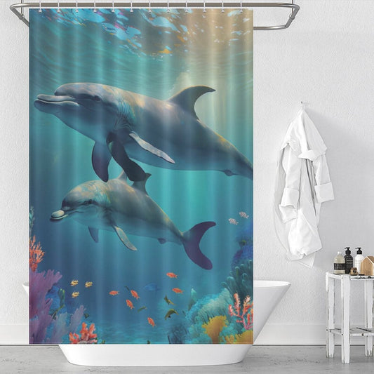 Waterproof Dolphin in Ocean Shower Curtain-Cottoncat by Cotton Cat.