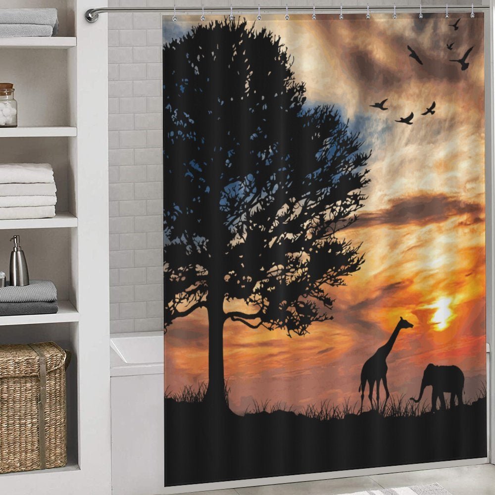 Giraffe Shadow Shower Curtain-Cottoncat - Cottoncat