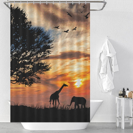 Giraffe Shadow Shower Curtain-Cottoncat - Cottoncat