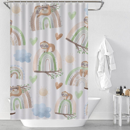 Create a calming oasis in your bathroom with this waterproof Sloth Rainbow Shower Curtain-Cottoncat featuring adorable sloths and vibrant rainbows from the brand Cotton Cat.